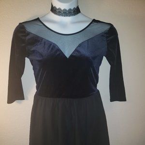 Blue Velvet Bodice Skater Dress